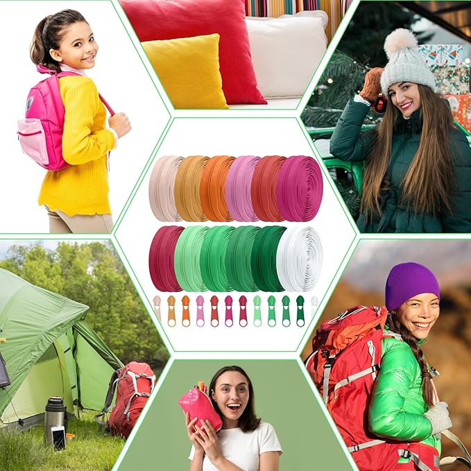 Syhood 36 Yards 12 Pieces #5 Sewing Zippers Tapes Assorted Nylon Lightweight with 120 Plastic Zipper Sliders for Women Men Sewing Supplies(Tropical Color)