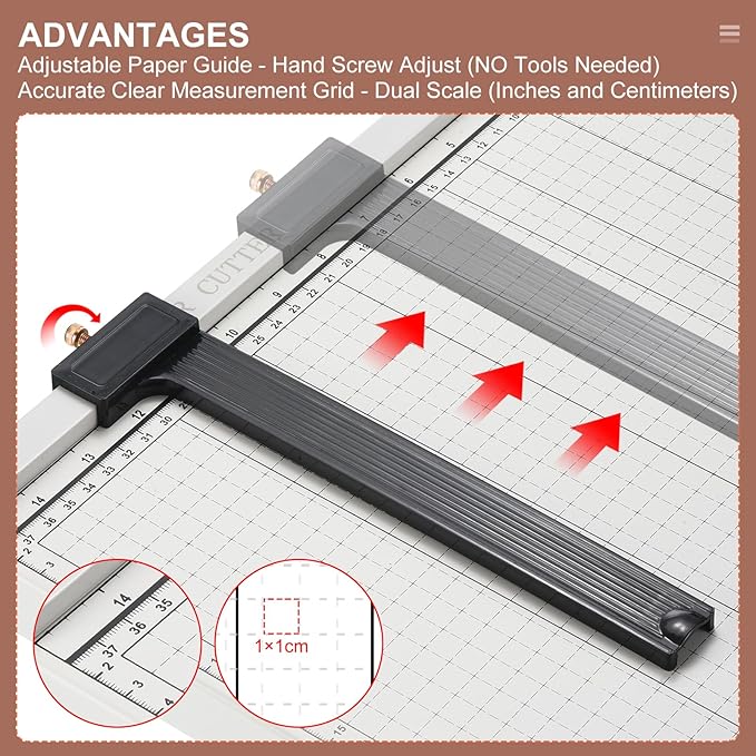 PATIKIL Paper Cutter A3 Stack Paper Trimmer for Cardstock, 18" Cutting Length, Guard Rail Paper Press Tool, Adjustable Guide, Metal Base, 12-Sheet Capacity, Paper Slicer for Office, Home