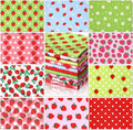 Hahafelt 10 Pcs Strawberry Quilting Fabric 18 x 22 Inch Strawberry Precut Fabric Squares Quilted Multi Color Floral Printed Patchwork Supplies for Holiday Patchwork DIY Sewing Crafts