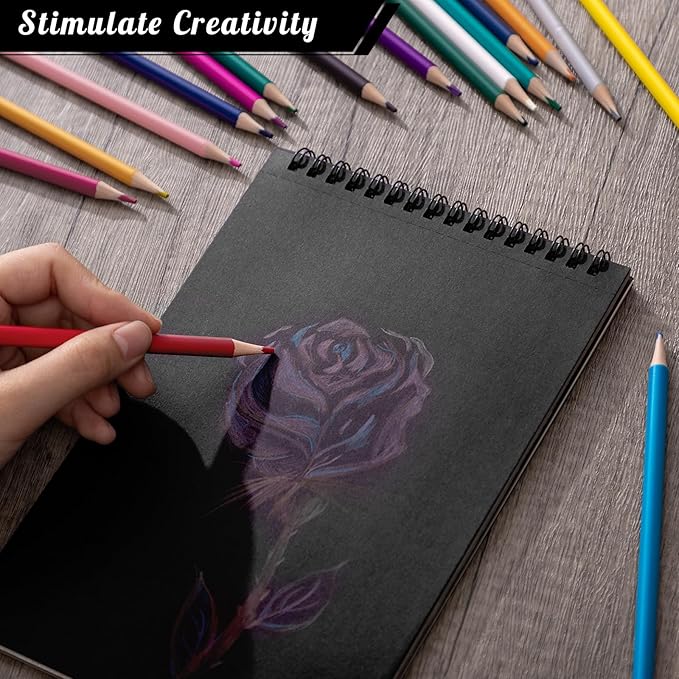 Prudiut Drawing Sketchbook Kit, A5 Sketch Book with 36 Color Pencils, Three Color Black Sketch Pad, Acid-Free Sketch Pad for Kids, Artist, Art Paper Drawing Supplies for Gifts (5.8×8.3 inch)