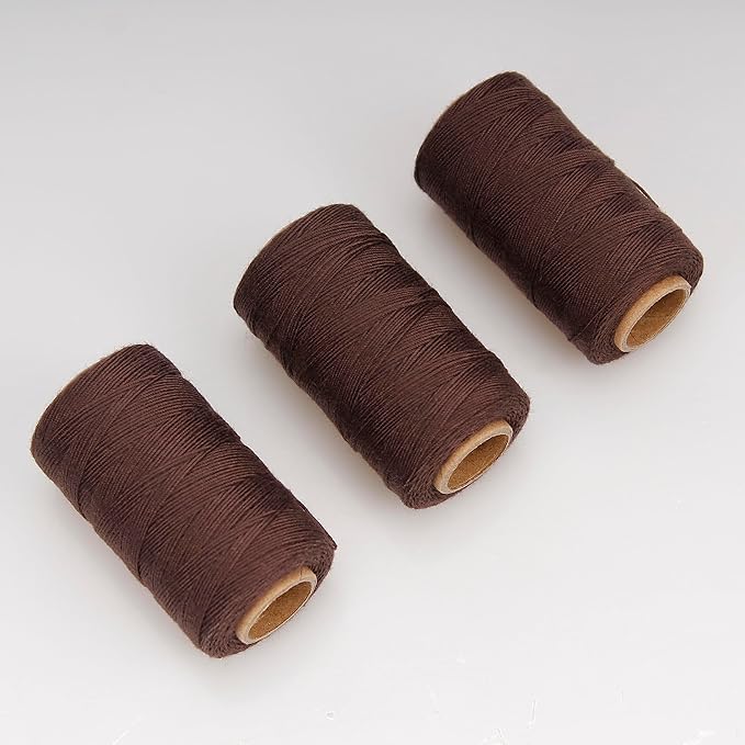 Lusecarl Polyester Thread 110 Yards Each Spool for Hair Extensions 3 Rolls Hair Weave Sewing Threads for Hand Sewing, Hair Extensions, Making Wigs DIY (3 Thread, Brown)