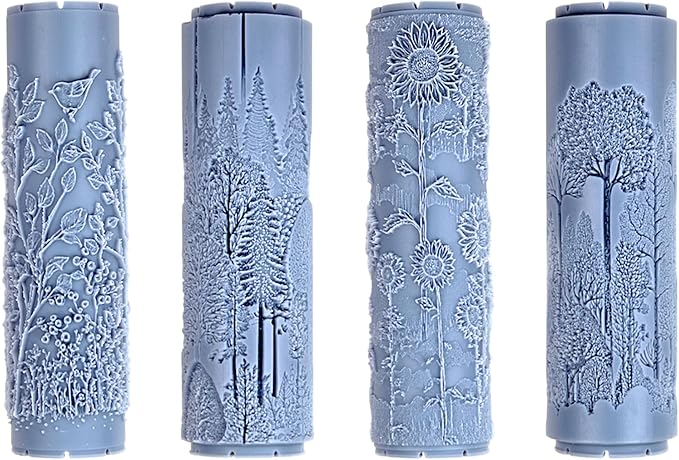 Field and Forest Collection 4-Pack Clay Texture Rollers (4") - Seamless Meadow Set #01 - Embossing Pattern Rollers for Polymer & Ceramic Clay, Pottery & Crafts