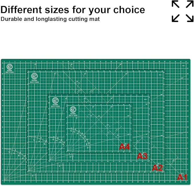 KC GLOBAL A3 (18"x12") Self-Healing Cutting Mat (Dark Green) - Sturdy, Reversible, Eco-Friendly, Non-Slip. Premium Desk Mat for Crafters, Quilters, and Hobbyist