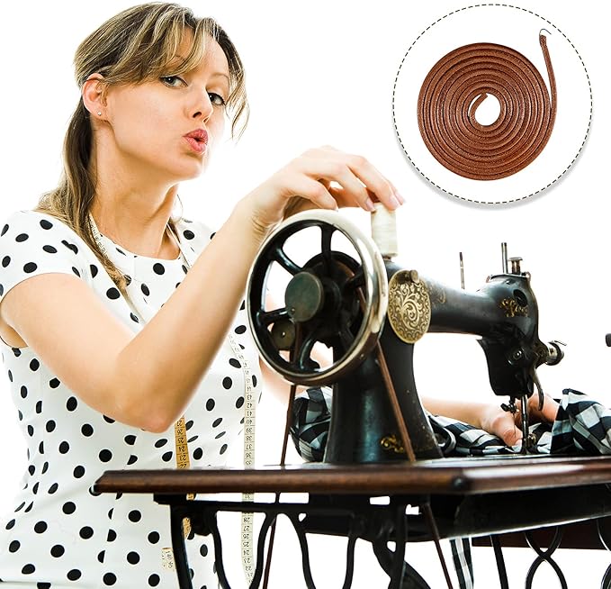 Honoson 4 Pcs Treadle Sewing Machine Leather Belt Replacement 72 x 3/16 Inch Cow Leather Universal Pedal Sewing Machine Accessories Parts
