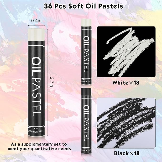 Geyoga 36 Pcs Soft Oil Pastels Bulk Artists Oil Crayons Single Color Creamy Pastels for Art Painting Drawing Blending for Artists(Black, White)