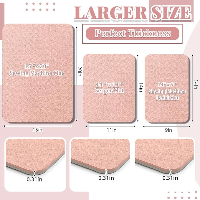 3 Pcs Sewing Machine Muffling Mat Pedal Mat Sewing Machine Pad No Slip Rubber Stay in Place Mats for Calms Vibration (Pink Gray,15 x 20 Inch,14 x 9 Inch,14 x 11 Inch)