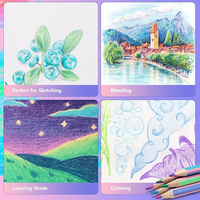 M&G Stocking Stuffers，4 Color in 1 pastel Rainbow Colored Pencils, 6 PCS Drawing Pencil for Adults & Artists, Christmas Coloring Pencils for artists, Professional Art Supplies for Coloring Books