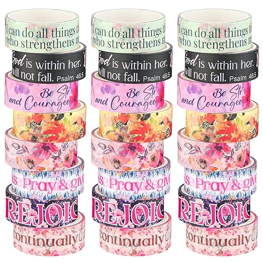 Janlaugh 24 Rolls Christian Washi Tape Gifts Bulk Religious Inspirational Scripture Supplies Bible Verse Washi Tape for Bible Journaling Study Crafting New Year DIY Gifts