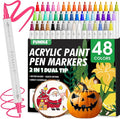 FUMILE 48 Colors Dual Tip Acrylic Paint Pens,Paint Markers With Extra Fine Tip and Brush Tip for Wood, Rock, Glass, Ceramic, Canvas, Paper.Paint Markers for DIY Craft,Pumpkin and Christmas
