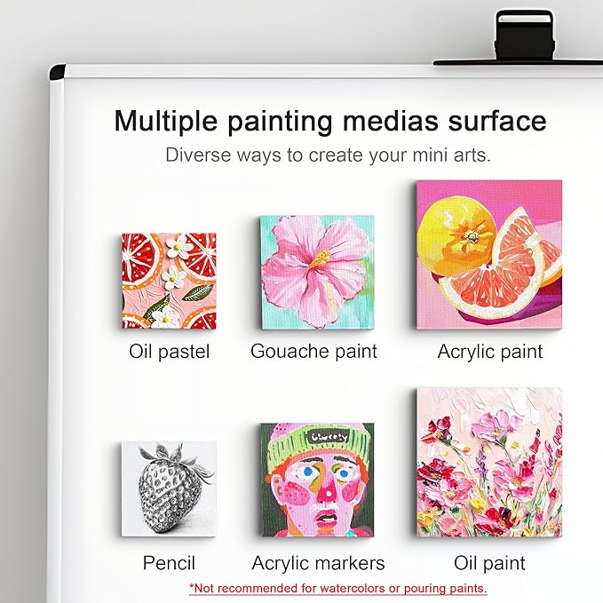 AUREUO Mini Magnetic Canvas Panel 3x3 Inch / 24 Pack - Small Square Flat Canvas Board with Magnet Back Art Gift Set Bulk Pack Tiny Thin Canvases for Christmas Painting & Craft