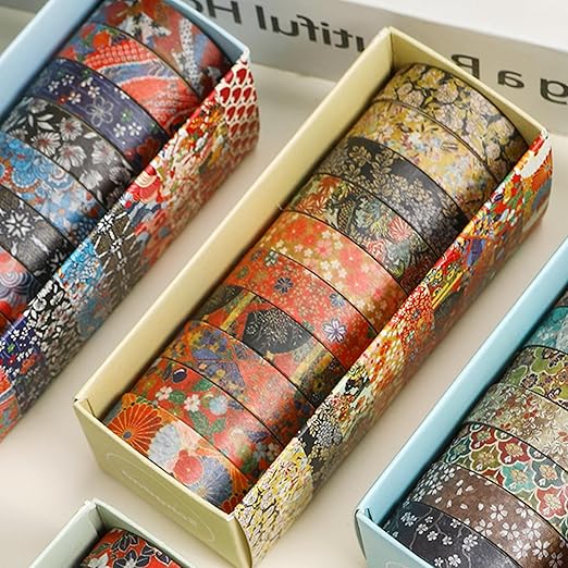10 Rolls Ukiyo-e Style Washi Tape Set Japanese Kyoto Arts Adhesive Tapes Skinny Decorative Masking Tape Sets for Craft, Kids, Scrapbook, DIY, Gift Wrapping (Artisan Spirit)