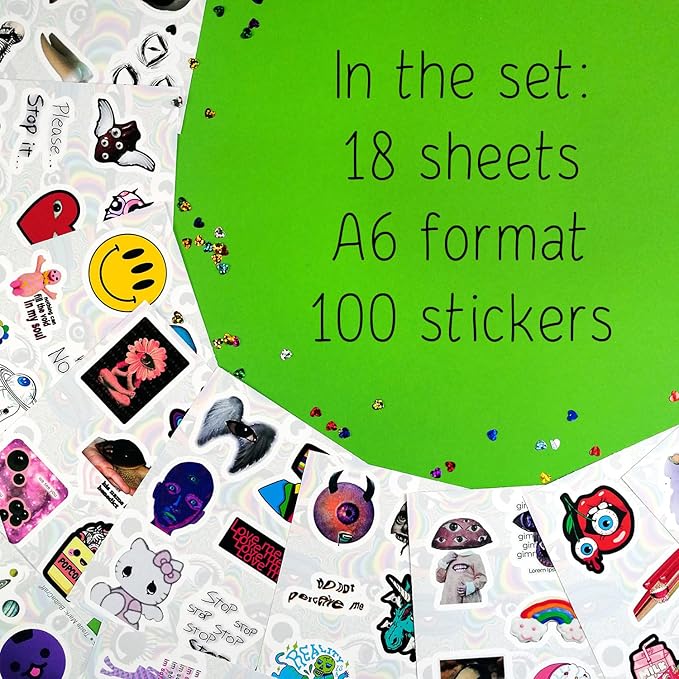BulbaCraft 100Pcs Weirdcore Stickers, Weird Stickers for Adults, Weird Gifts, Psychedelic Decals, Trippy Decals, Weirdcore Accessories, Gifts for Women & Men