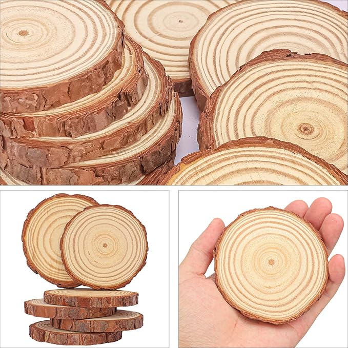96 PCS Unfinished Wood Slices for Centerpieces, 3.15-4 Inch Natural Wood Slices with Tree Bark Pine and Wood Rounds Discs for DIY Crafts, Centerpieces, Art & Decor