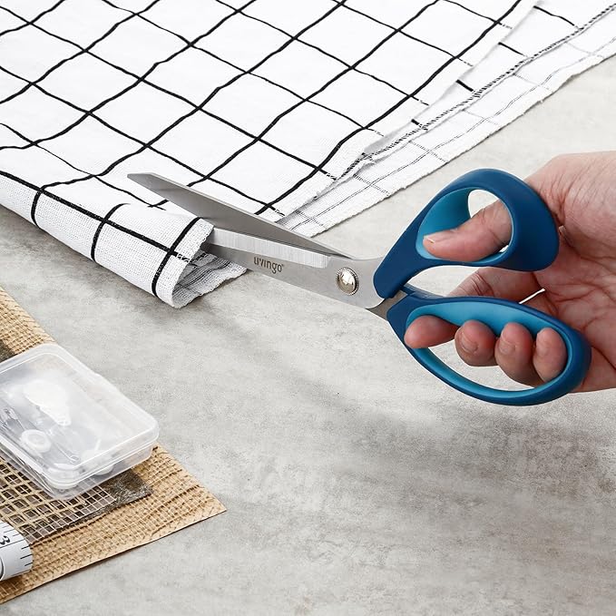 LIVINGO Fabric Sewing Scissors Set All Purpose - Heavy Duty Tailor Shears with Small Embroidery Thread Snips Sewing Kit for Home Crafting Cutting, 9.5" & 5" & 4.5", Blue Comfortable Handles