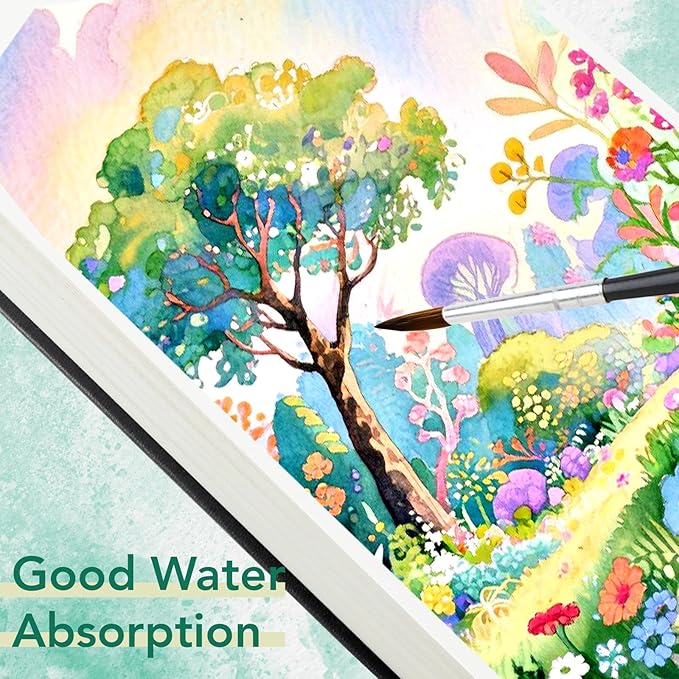 Joibabe Watercolor Journal，Cold Press Watercolor Paper Sketchbook 8” x 5”，36 Sheets 200gsm Watercolor Paper, Acid-Free for Watercolors, Gouache, Acrylics and Mixed Media（Black）