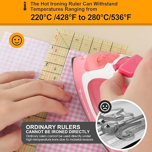 Curved Hot Ruler for Sewing, 12X4 Inch Hot Hem Ruler for Sewing Seam Guide Ruler Sewing Ruler and Guides for Fabric Hemming Tools Press with Dry or Steam