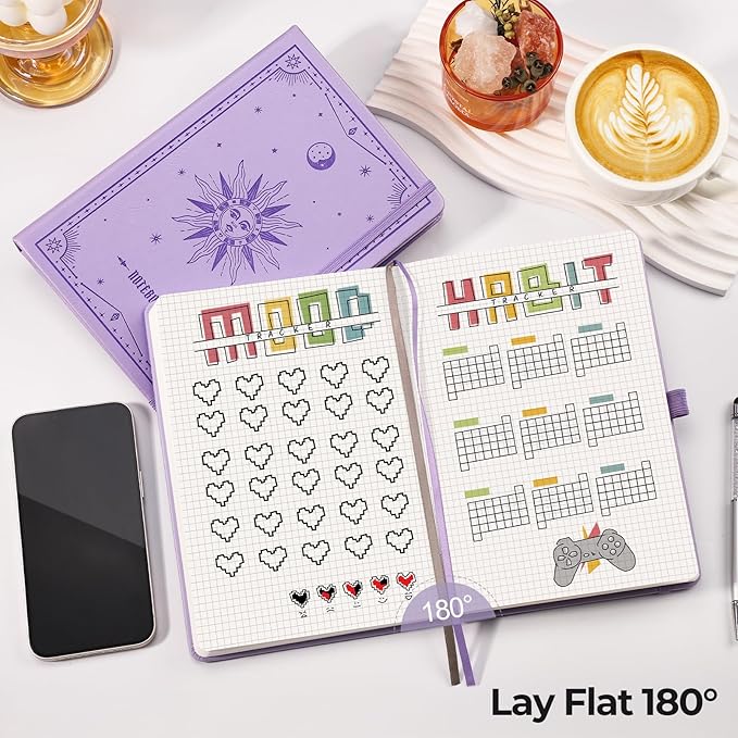 EMSHOI Graph Paper Notebook - 320 Pages, A5 Hardcover Leather, 100gsm Thick Paper, Square Grid Notebook for Women Men Work School Math Writing, Graphing, Engineering, 5.75 x 8.38, Light Purple