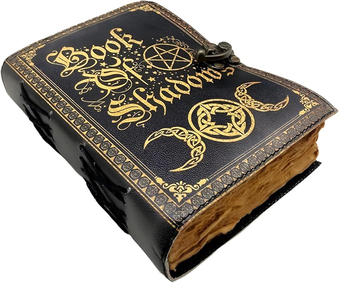 Blank Spell Book of Shadows Journal Grimoire Journal Witchcraft Supplies Witch Spell for Men & Women 200 Pages with Lock Clasp Vintage Handmade Deckle Edge Paper, Leather Sketchbook, Drawing Journal,