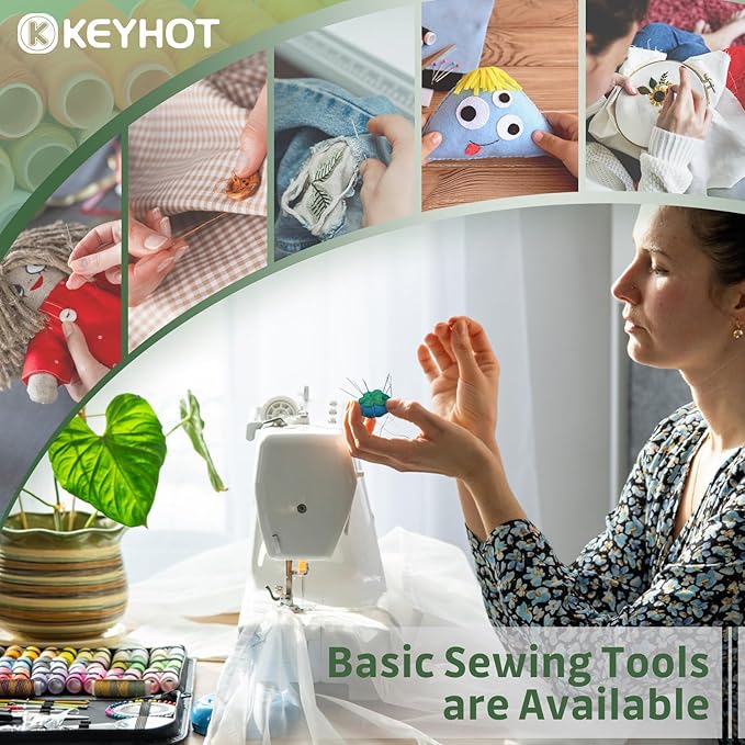 KEYHOT Sewing kit Basic,Needle and Thread Kit,Travel Small Sewing Machine Supplies for Adults Beginners Men, Home Travel Emergency Including Scissors Measure Tape Needle Threader (216pcs)