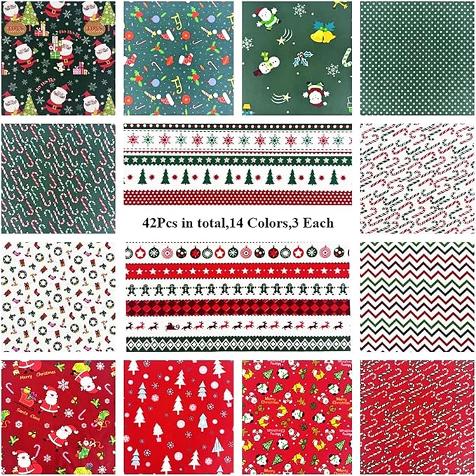Christmas Layer Cake Fabric Bundles,10x10 Inch Precut Quilting Squares,100% Cotton Craft Fabric with 14 Holiday Patterns(42Pcs)