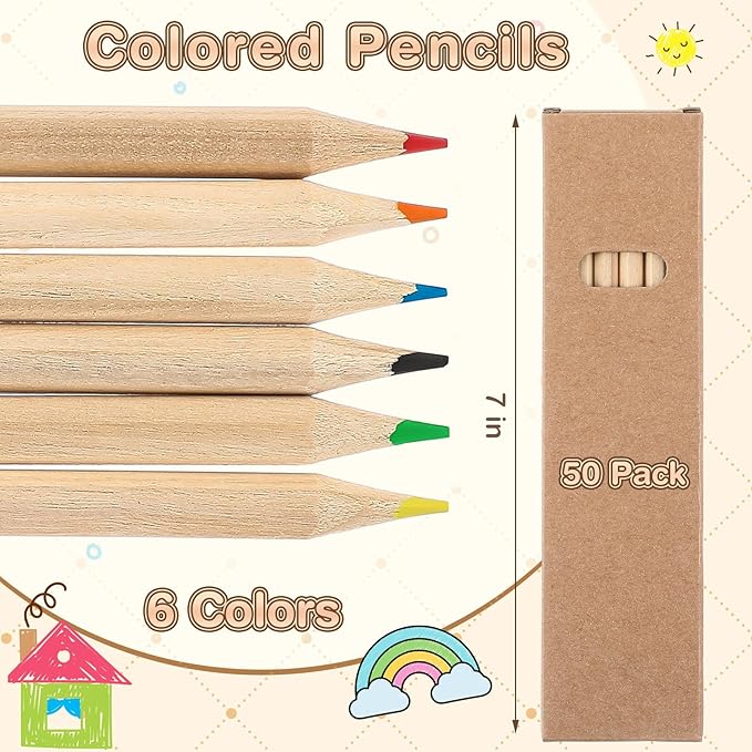 Ctosree 50 Packs Colored Pencils Bulk for Kids Coloring Supplies 7 Inch Coloring Pencils in Kraft Boxes for Classroom School Drawing Birthday Party Prize Gift Favors, 6 Assorted Colors Per Pack
