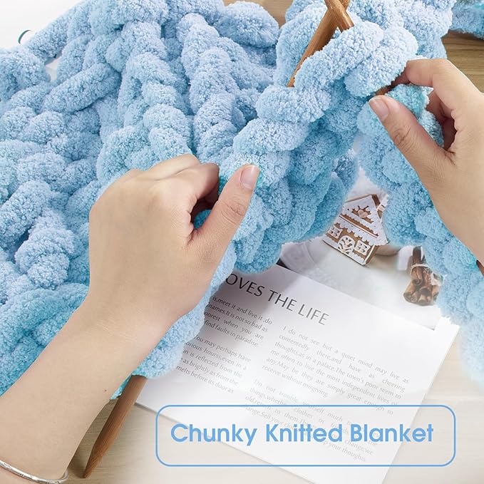 HOMBYS 8 Pack Assorted Chunky Yarn for Crocheting,Super Bulky Large Soft Fluffy Yarn,Plush Fuzzy Yarn,Thick Chenille Yarn for Hand Knitting/Arm Knitting,4 Cream & 4 Sky Blue(27yds,8 oz Each Skein)