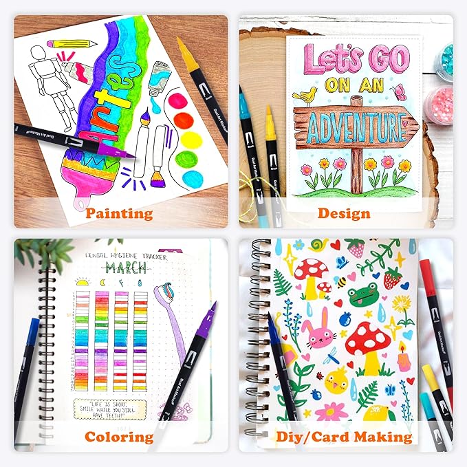 Dual Markers Brush Pens, 72 Colors Art Marker Set with Brush and Fine Tips – Premium Art Supplies for Adults, Perfect for Coloring Books, Hand Lettering, Calligraphy, and Drawing