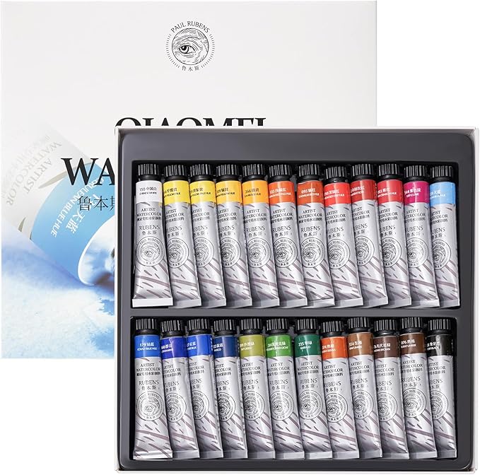 Paul Rubens Watercolor Paint Set 24 Vibrant Colors 12ml / 0.4 Fl Oz Tubes, Watercolor Tubes with Great Value, Water Color Paints Art Supplies for Adults, Artists & Beginners & Academy Grade