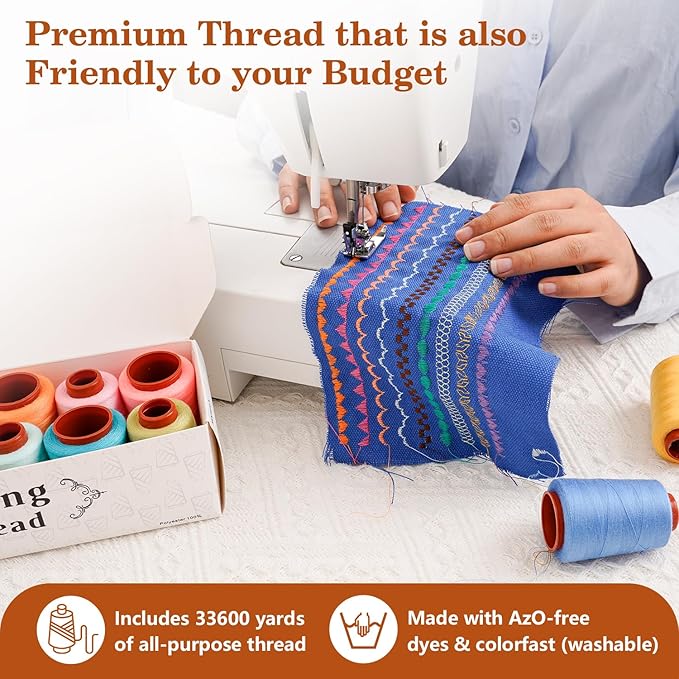 12PCS Sewing Thread Kit 30wt Spools,12 Colors,Assorted Colors Each 800 Yards of Polyester Threads for Sewing Hand and Machine,Stitching, Quilting, Serger (ZH-12PCSYMXBZ)