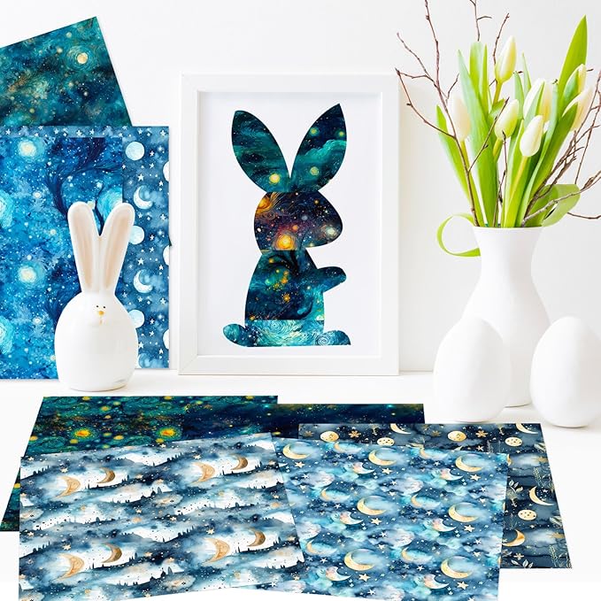 12 Sheets Starry Night Scrapbook Paper 6" x 6", Vintage Craft Scrapbooking Paper Pad,Journaling Scrapbooking Supplies,Cardstock Decorative Craft Paper