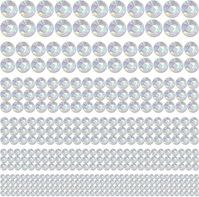 1982 Pieces Crystal AB Hair Rhinestones Stickers, Self Adhesive Face Rhinestones Stick on Bling Gems Jewels Stickers for Hair Face Body Makeup Clothes Shoes Bags DIY Craft, 6 Sizes