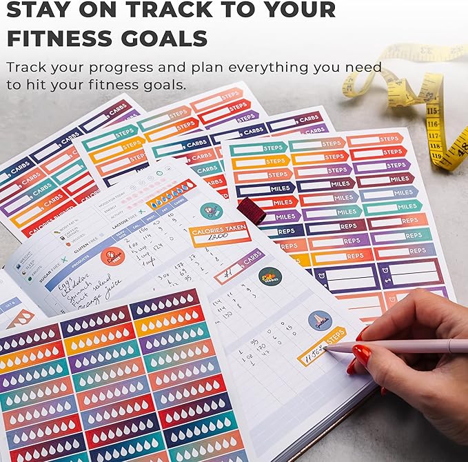 Clever Fox Planner Fitness Sticker Set - Monthly, Weekly & Daily Planner Stickers 16 Sheets Set of 840+ Unique Stickers (Fitness & Nutrition)