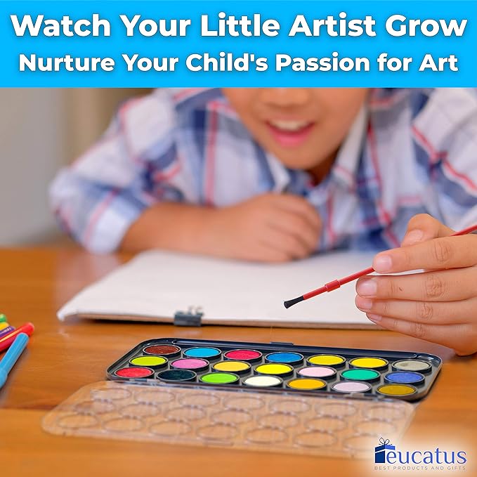 Vibrant Portable Watercolor Paint Set with Paintbrush. Fun and Colorful 21 Large Cake Palette, Medium and Bright Colors, Smooth Blending, Great for Artists and Beginners, On-the-Go Multi-Color Set