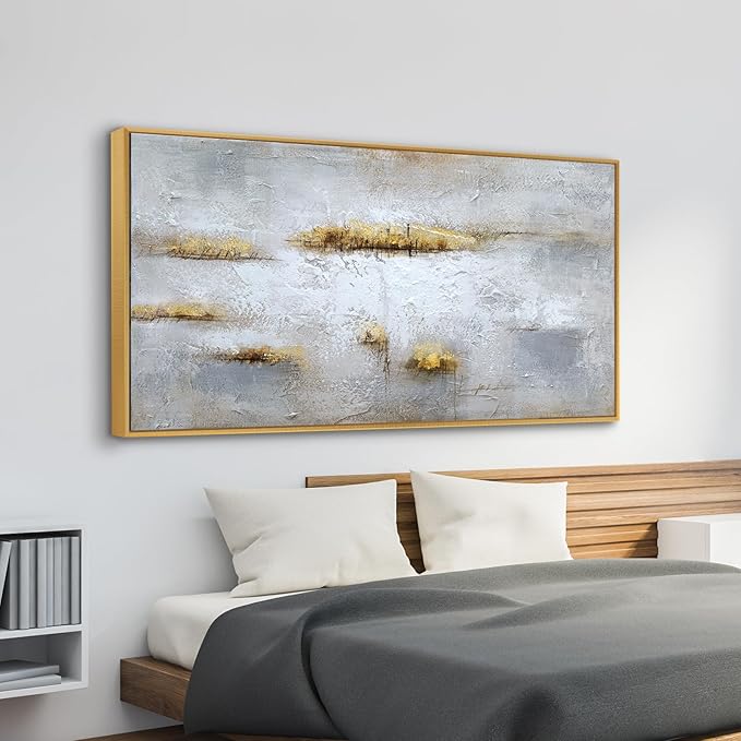 Large Size 100% Hand Painted Abstract Oil Painting Framed Original Handmade Heavy Textured Wall Painting Modern Warm Color Canvas Wall Art Home Wall Decor for Bedroom Office Ready to Hang 60x30 inch