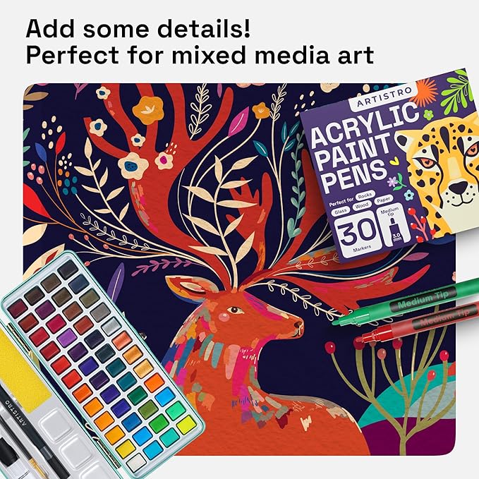 ARTISTRO 30 Fabric Markers - Fabric Decorating Kit - Permanent for Clothes - No Bleed Pens for T-Shirts, Bags, Textile, Canvas, and More (Medium Tip)