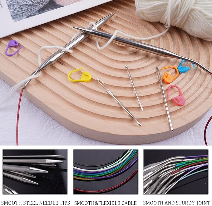 Circular Knitting Needles 32inches/80cm,Size US 7.0(4.5mm) Stainless Steel Round Knitting Needles for Handmade Knitting DIY