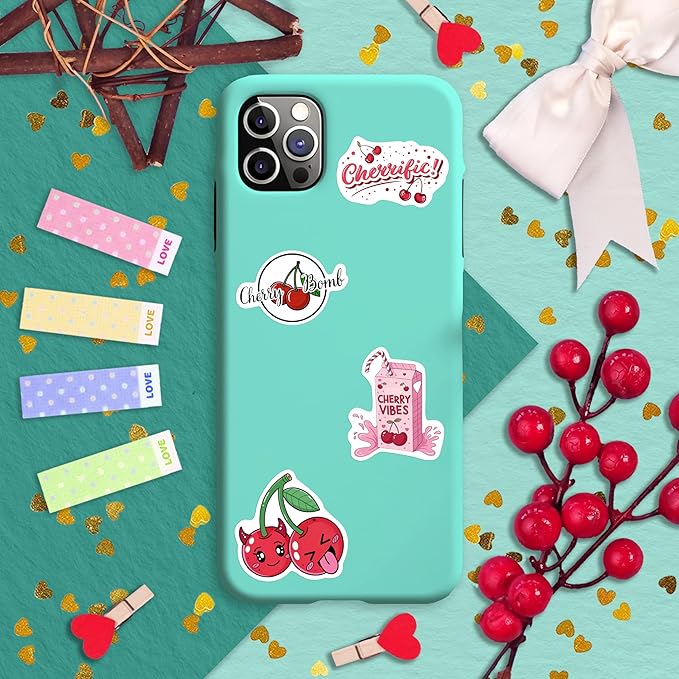 100Pcs Cherry Stickers Waterproof Small for Phone - Cute Fruit Stickers, Red Aesthetic Decals - Cherry Gifts & Party Supplies - Gift for Women & Men