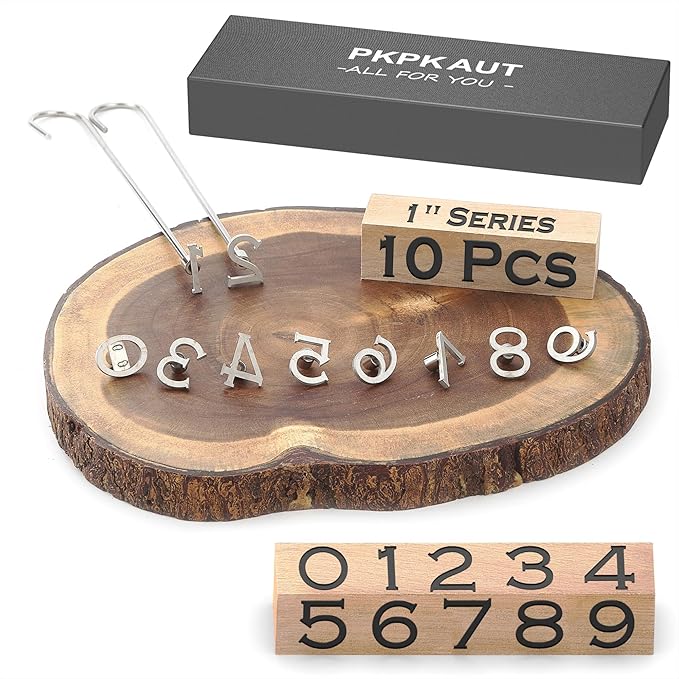 10Pcs Mini 1" Branding Irons, Number Custom Wood Branding Iron Personalized for Wood Working, Leather Hats, Felt, Cowhide, BBQ Brander & Bread Logo, Steak Branding Iron for Food