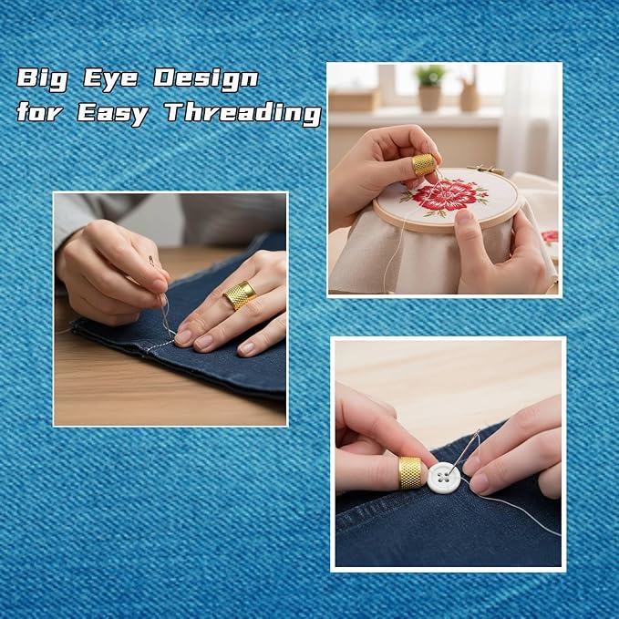 Big Eye Steel Sewing Needles Kit, Stainless Steel Needles for Hand Sewing, Sewing Working Kit for Beginners, Steel Needles, Seam Sewing Thread Ripper, Needle Threaders, Reels of Threads, Thimbles (36)