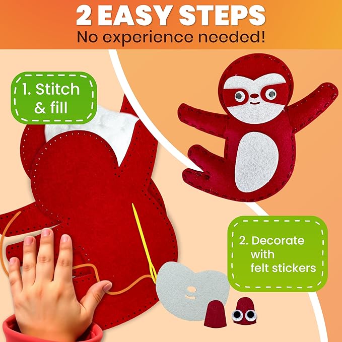 QUOKKA Kids Crafts Ages 4-8, DIY Beginner Needle and Thread Kit - 12 Wild Animals Sewing Kit Basic - Fun Arts Crafts for Kids Ages 6-8 Girls Boys - Plastic Needles, Scissors - 6+ Year Old Girl Gifts
