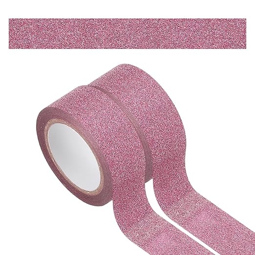PATIKIL 2Roll Glitter Paper Washi Tape, Glitter Film Decorative Tape for DIY, Light Red