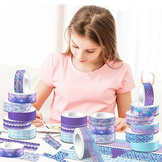 Mermaid Washi Tape Set 12 Rolls, Marine Animal Washi Tape, DIY Decorative Tape for Suitable for Scrapbooking Decorations, Art journaling Accessories, and Craft Projects