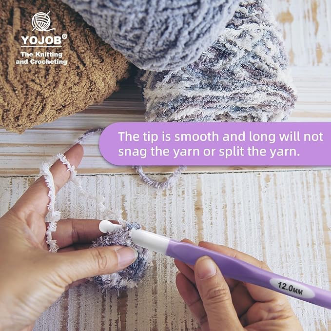 12mm Large Crochet Hook,Ergonomic Crochet Needle for Arthritic Hands, Extra Long Rubber Handle Crochet Hooks for Knitting Sweaters, Shawls and Carpets