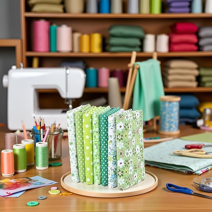 7Pcs Top Green Cotton Craft Fabric Bundle Squares Patchwork DIY Sewing Scrapbooking Quilting Floral Dot Pattern Craft and Hobby Fabric 10" x 10" (25cm x 25cm)