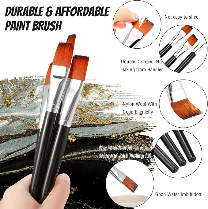 Zonon 20 Pcs Flat Paint Brushes Acrylic Painting Craft Accessories Classroom Prizes Gifts Small Watercolor Paint Brushes Bulk for Adult Artist Detail Oil Canvas Face(1 Inch,Black)