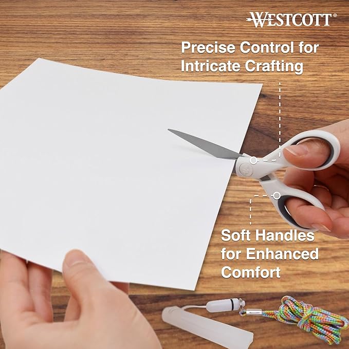 Westcott 5-Inch Micro-Tip & 8-Inch Bent Craft Fabric Scissors - Titanium Bonded Blades for Heavy Fabric and Precise Snips, 2 Pack