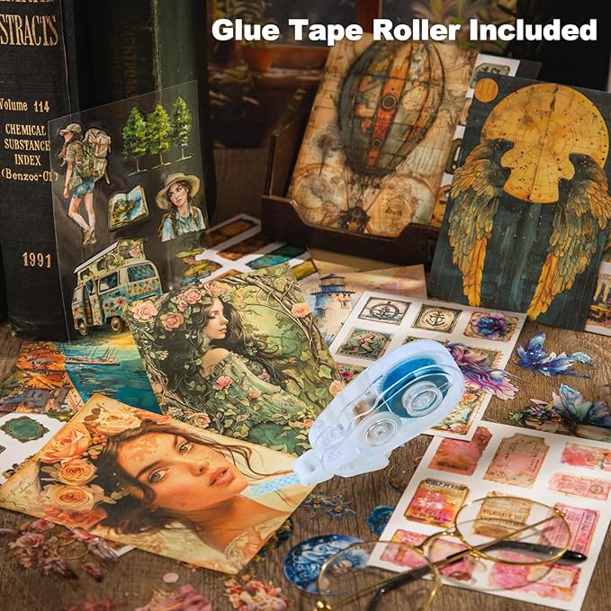 Pre-Cut Retro Stickers and Papers Set, 150 Pcs Vintage Ephemera for Scrapbooking, Journaling, DIY Crafting, and Art Supplies