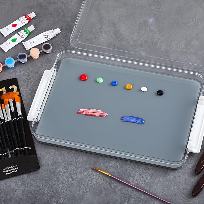 Nuanchu 1 Pcs 9 x 12 Inch Neutral Grey Tempered Glass Palette for Oil Painting with Lid and 40 Sheets Disposable Paper and 2 Sponges Keeps Wet Paint Fresh for Artist DIY Color Mixing Beginners