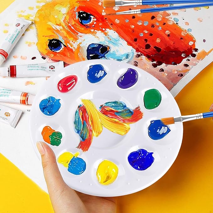 150 Pcs Paint Brush Palette Set, 50 Pcs Plastic Paint Palettes, 100 Pcs Paint Brushes, Paint Tray Palettes for Acrylic Oil Watercolor Painting, Art Paint Party Supplies