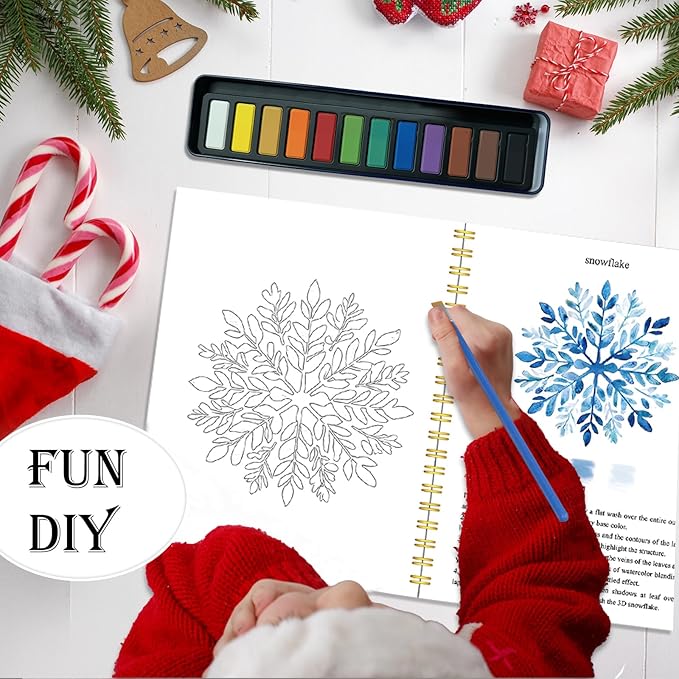 Beginner Watercolor Workbook with 12 Colors - Watercolor Paint Book & Art Gift for Beginners and Adults (Winter)